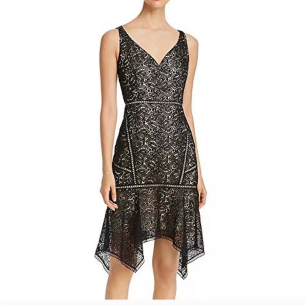 New Elie Tahari Mariya Black Lace V Neck Dress 8